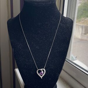 Heart-Shaped Amethyst & Diamond Heart Necklace 1/20 ct tw Sterling Silver 18"